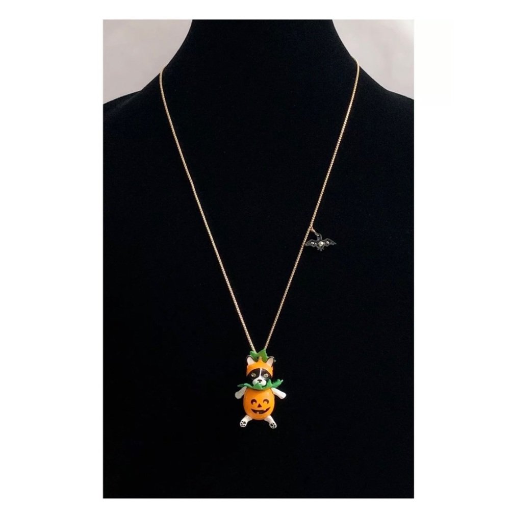 NWT Betsey Johnson JUST TREATS DOGOLANTERN Boston Terrier Gold Tone Necklace - Picture 2 of 9